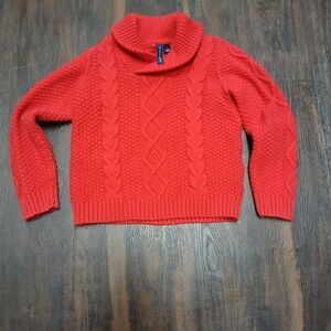 Red Cable Knit Turtleneck Sweater